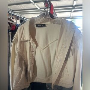 Blue B Cream rhinestone tassel denim jacket